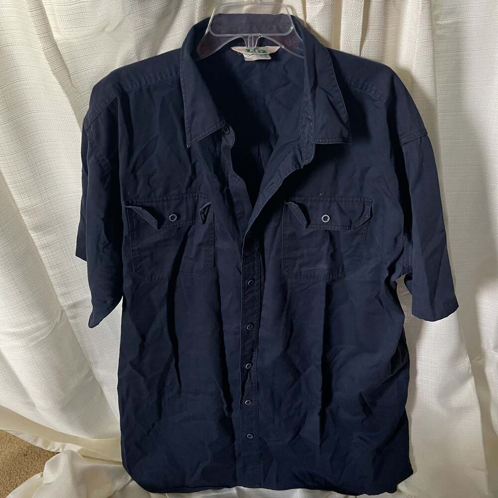 KEY - Vtg 1980s Navy Blue USA Made Workwear Button-up Shirt, Mens LARGE